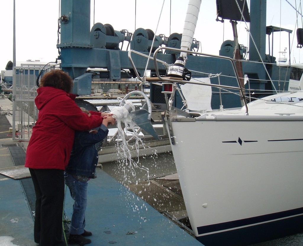 Santorini is Launched by Grandmother and Granddaughter - Santorini - 16th Bavaria 42 Cruiser launched in NZ © Jane Pares - IMB